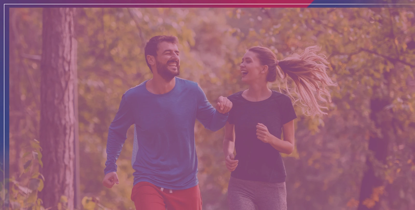 man and woman running on trail